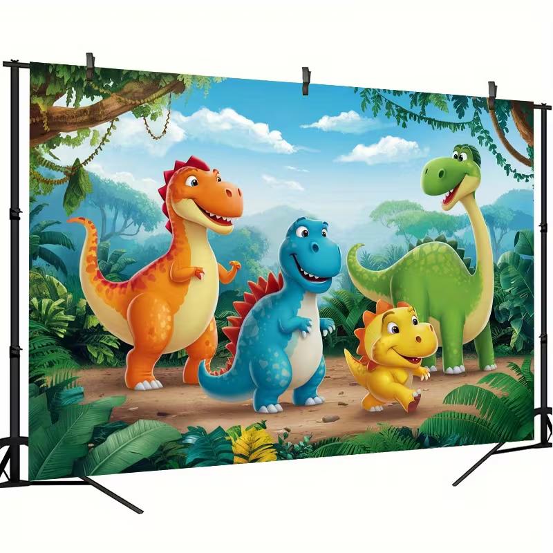 Cartoon Dinosaurier Party Hintergrund 120x80cm Polyester Hintergrundtuch für Kindergeburtstag Fotokabine Dekoration