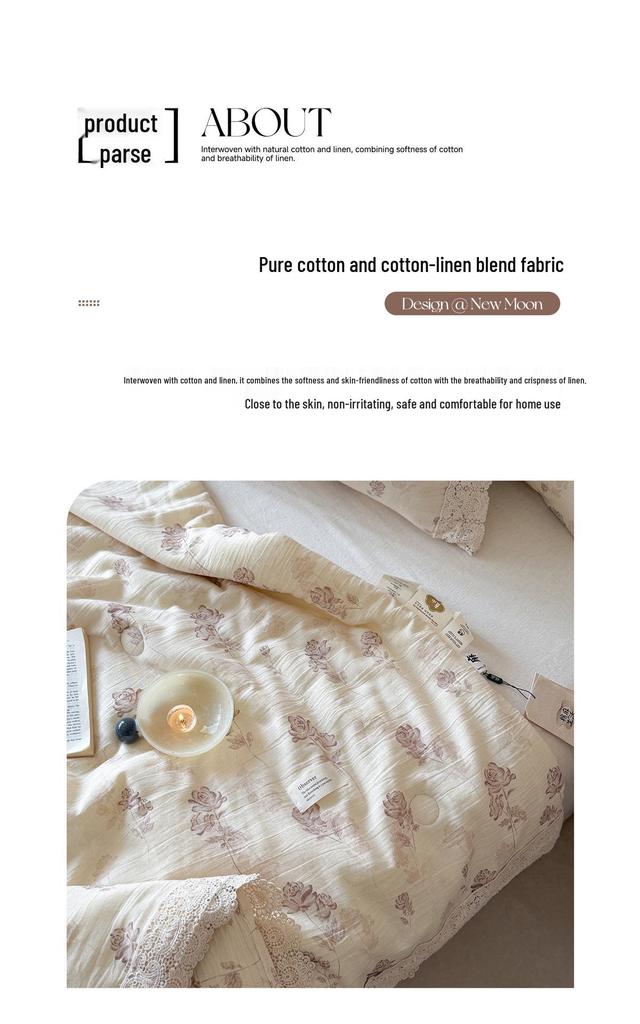 Summer Retro Cotton Linen Lace Design Thin Quilt - Machine Washable Air Conditioning Blanket