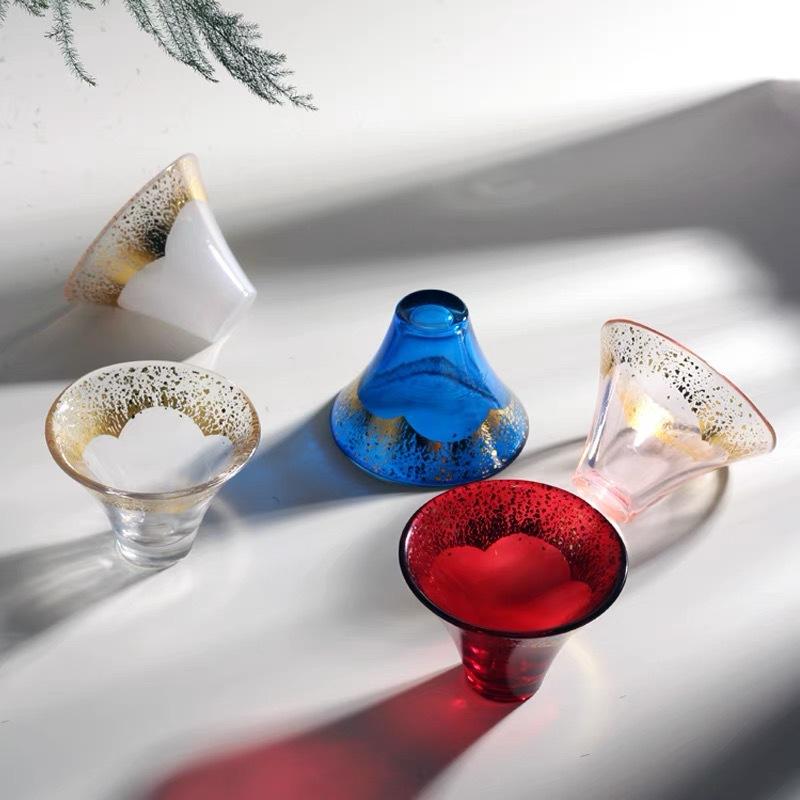 Mount Fuji Cup Gold Foil Crystal Glass Sake Cup