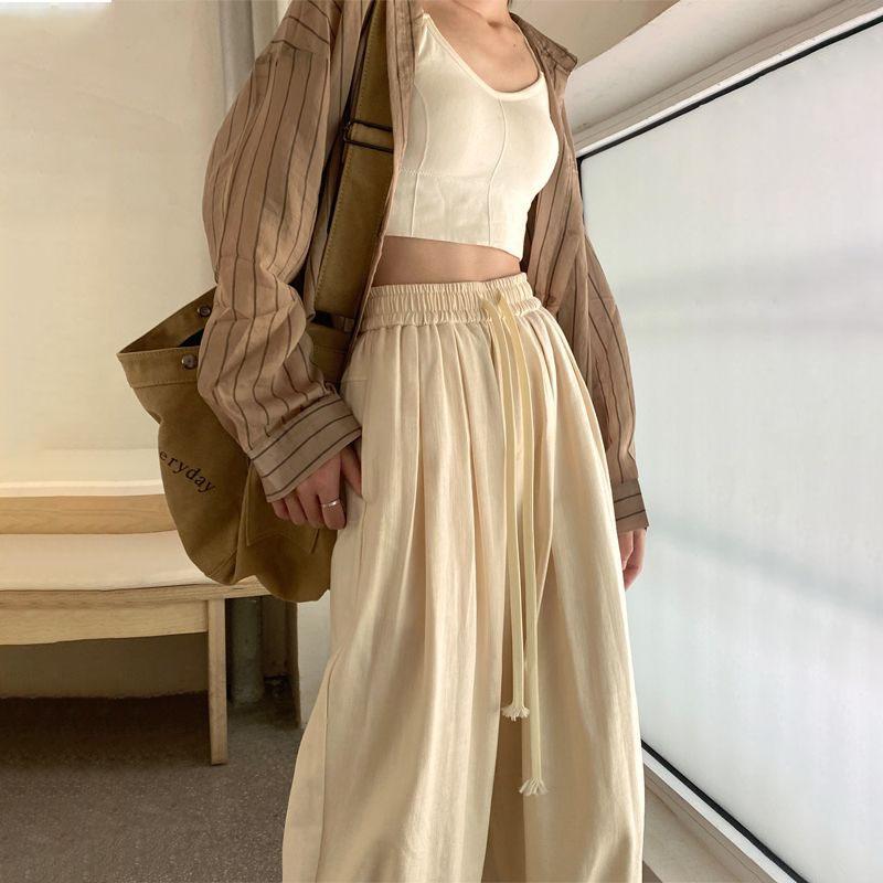 Women's Beige Cargo Pants | High-Waist Enzyme-Washed Cotton Japanese-Style Loose Lantern Carrot Straight Wide-Leg Casual Trousers for Spring-Autumn