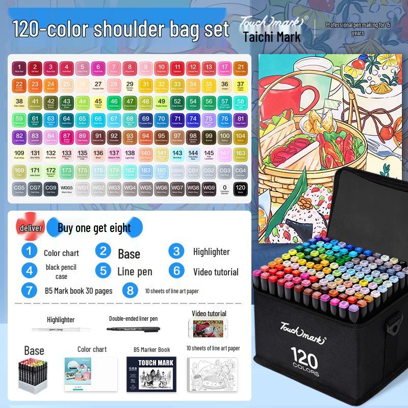 Dual-Tip Art Marker Set - 120 Colors, Hard Tip, Oil-Based for Students