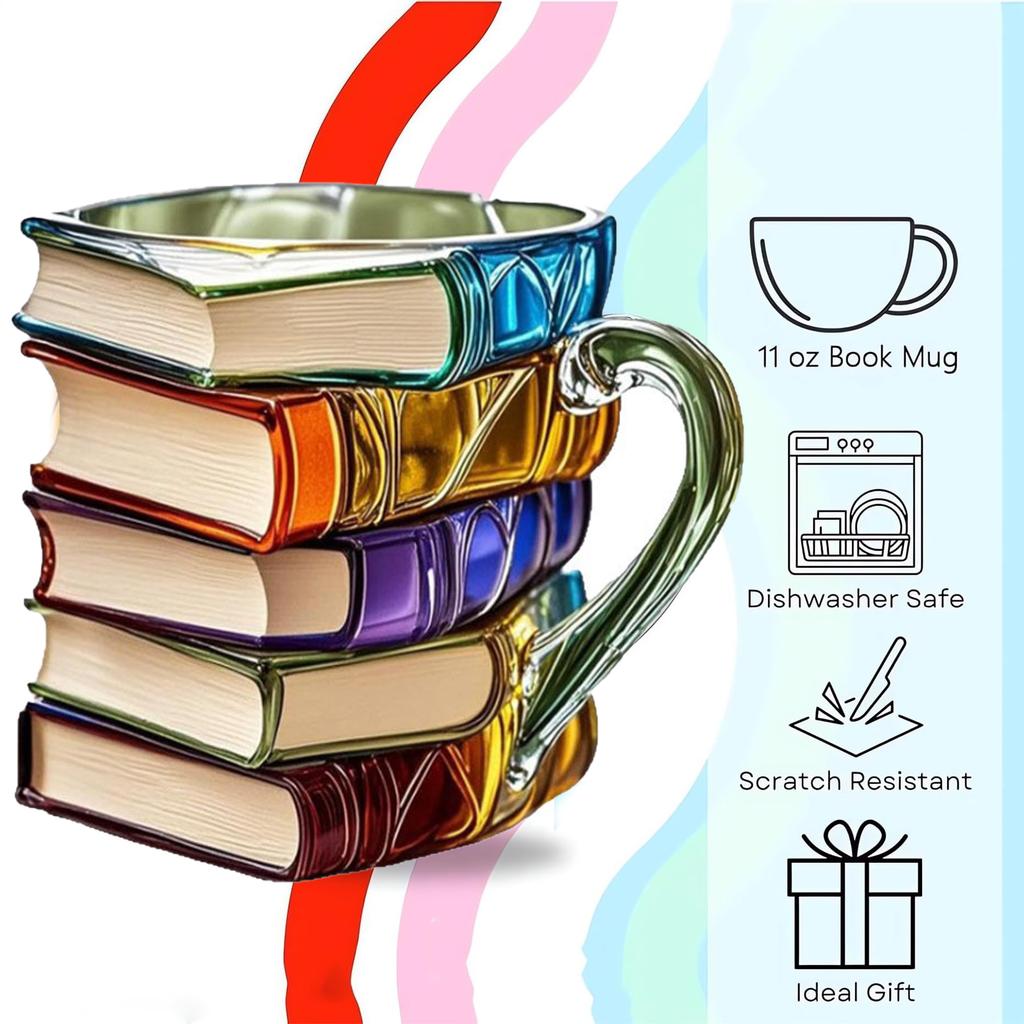 11oz Resin 3d Painted Books Coffee Mug Unique Handmade Drink Cup Creative Book-Shaped Drinkware Colorful Novelty Mugs Gifts