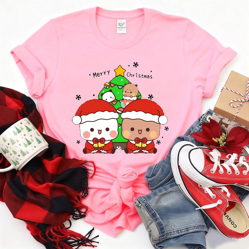 Merry Christmas Cute Funny Bubu Dudu Cartoon Emoticon Graphics Tshirt Ulzzang Men Woman Cotton Tees Trendy Holiday Party Shirt