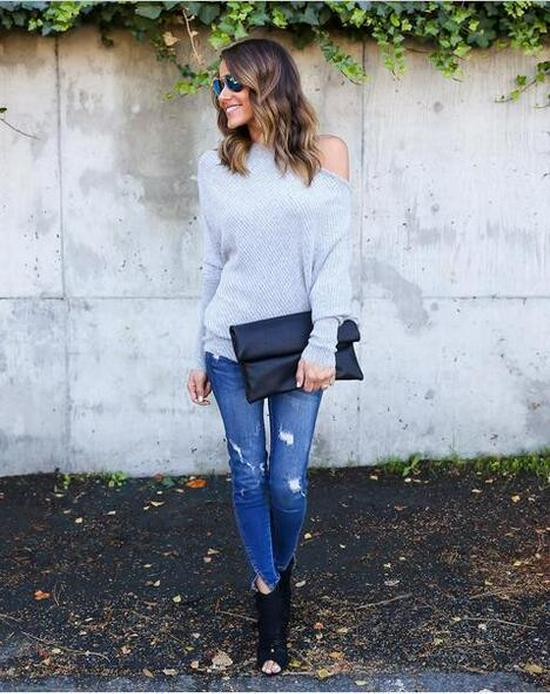 Europeisk og amerikansk høst/vinter off-shoulder flaggermusvingeermet strikkegenser for kvinner