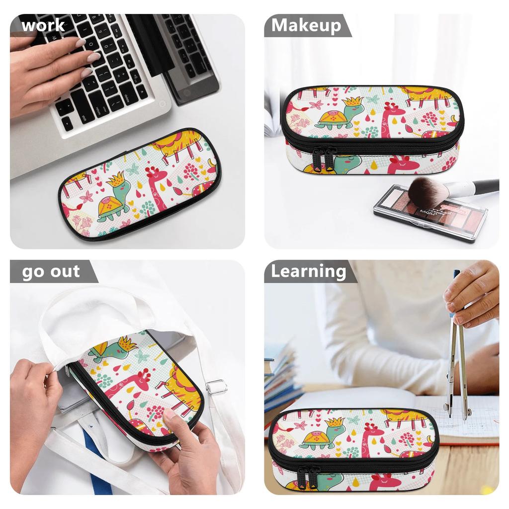 Pencil Case Large Capacity 300D Polyester Smooth Zipper with Main Compartment Mesh Pocket and Pen Slots for Classroom Use