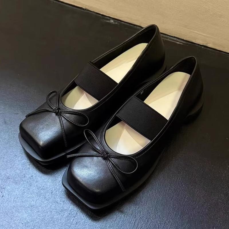 

Retro light mouth square head ballet single shoes bow word with thick heel Mary Jane shoes women 35 чорний