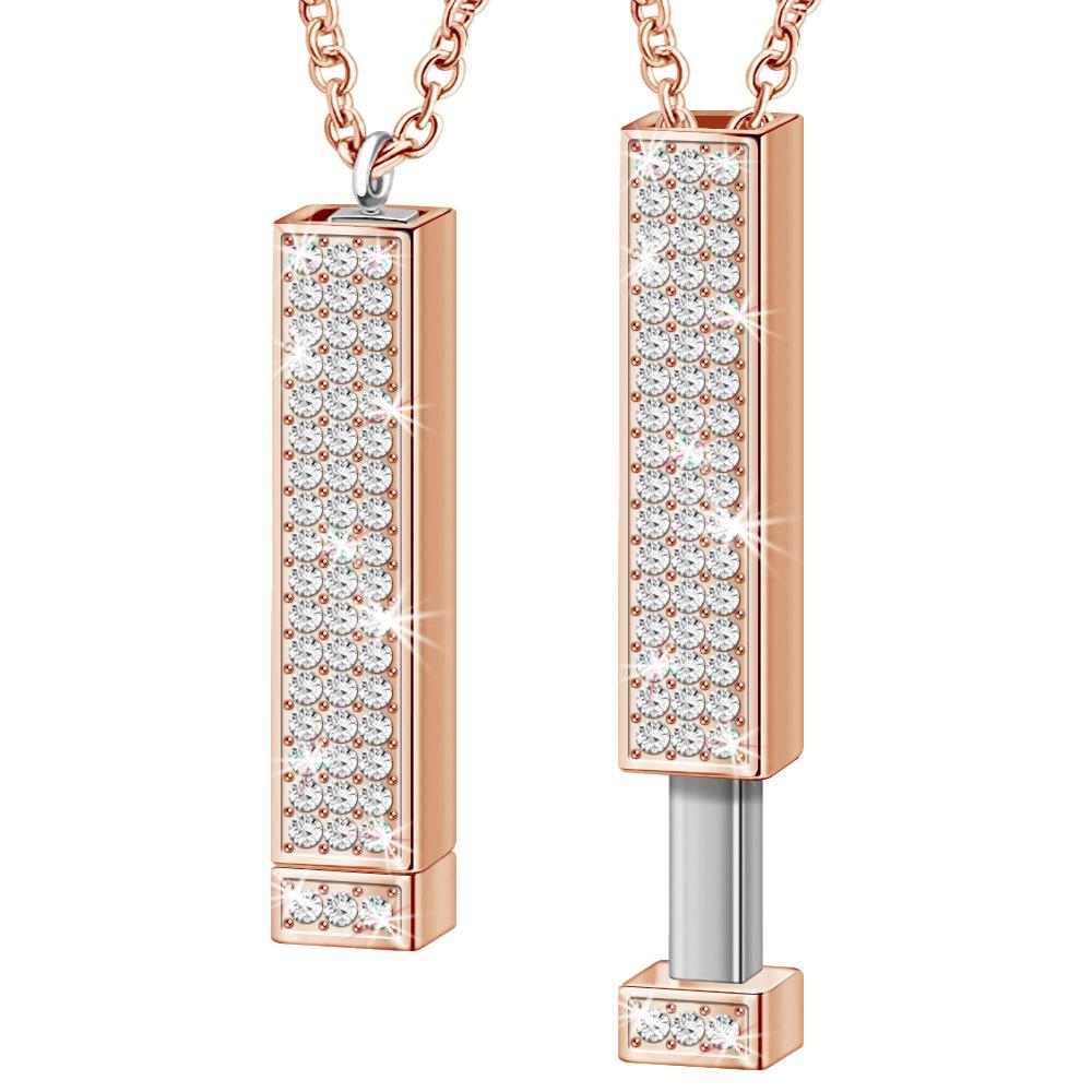 DIY Engraved Double Layer Rhinestone Retractable Pendant Necklace for Mother s Day