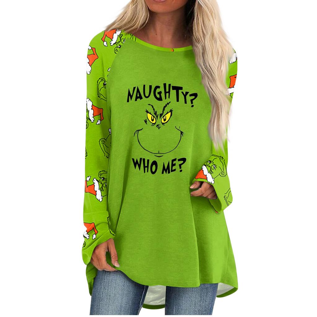 Damenmode, lässig, langärmelig, Weihnachtsdruck, Rundhalspullover, Top-Bluse