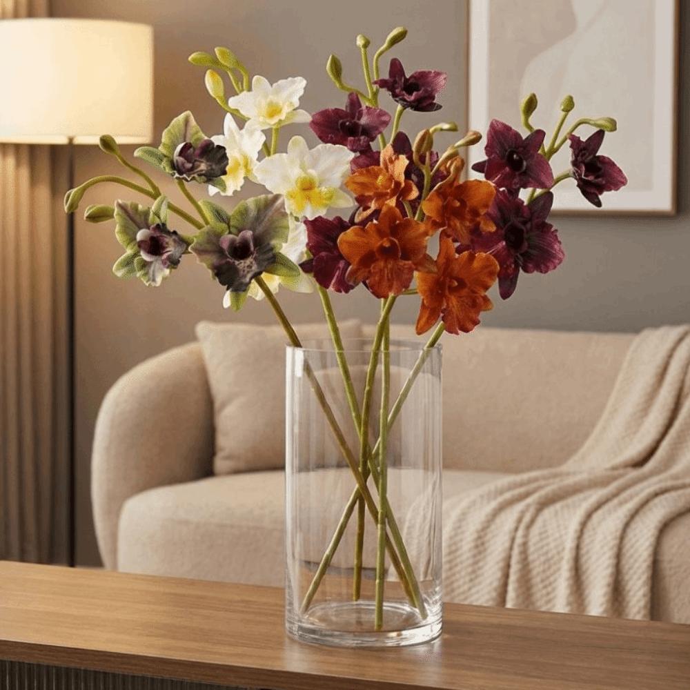 Realistic Artificial Orchid Flowers Real Touch Lifelike Appearance Cymbidium Orchid Spray Handmade Fade-Resistant