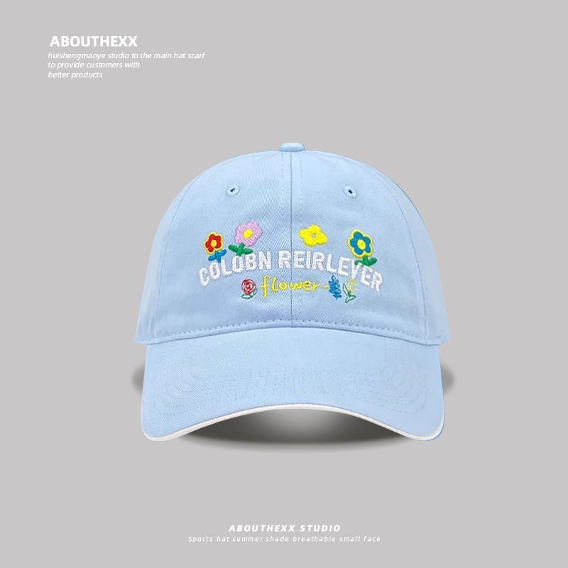 

Бейсболка с вышивкой «Прибытие цветка», с широкими полями, для маленького лица, весенне-летняя, универсальная, мягкая кепка с козырьком, большой обхват головы Sky Blue All yards