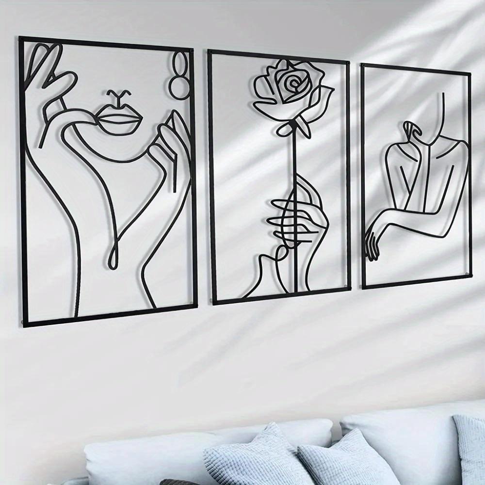 Modern Minimalist Abstract Metal Wall Art Female Silhouette Linework Home Decor