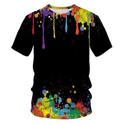 Summer Men's 3D Print Graffiti Painting Short Sleeve Casual Fashion T-Shirt Oversized Round Neck T-Shirt Women