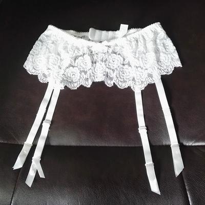 Sexy Women White Lace Mesh Cotton Embroidery Rose Floral Garter Belt Wedding Bridal Garter Buckle Suspender Straps for Stocking