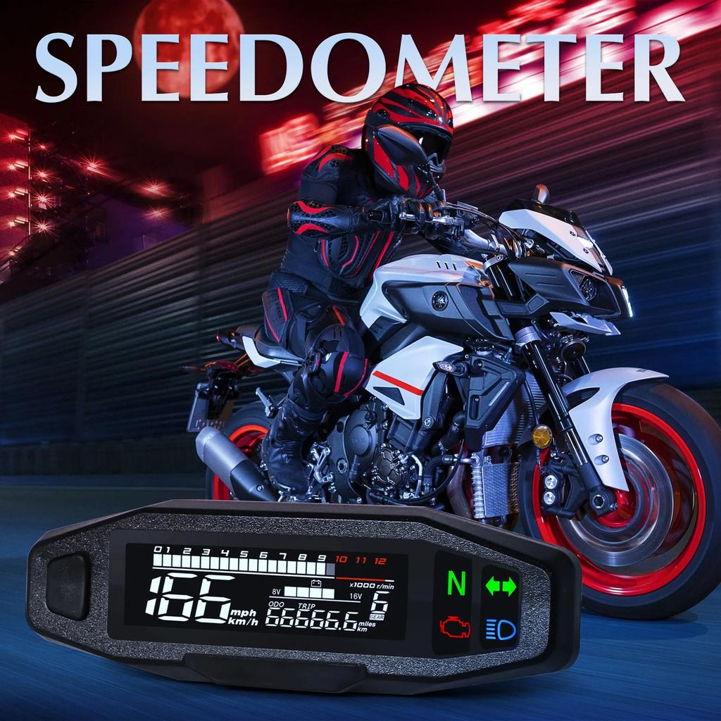 AD 12000 U/min Drehzahlmesser Motorrad Tachometer + Blinkeranzeige Motorrad Tacho Digitales Armaturenbrett Panel ODO TRIP