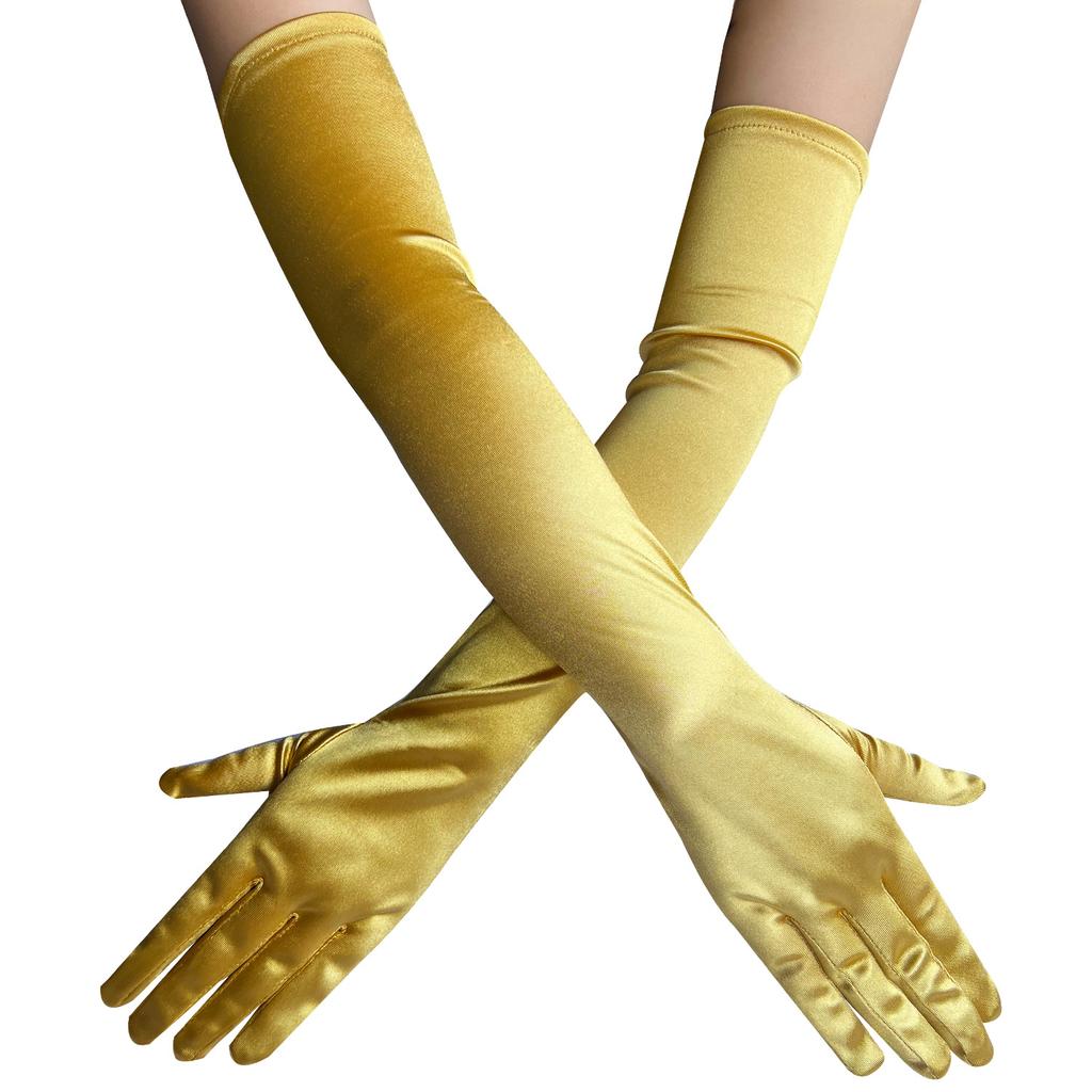 New Women Satin Elastic Full Finger Party Gloves Students Solid Bridal Wedding Dress Long Mittens Outdoor Dance Dress Up Gloves