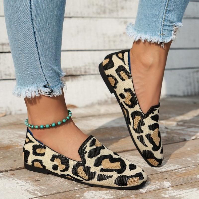 Women's Leopard Print Loafers, Comfortable British Style Casual Flats, Plus Size