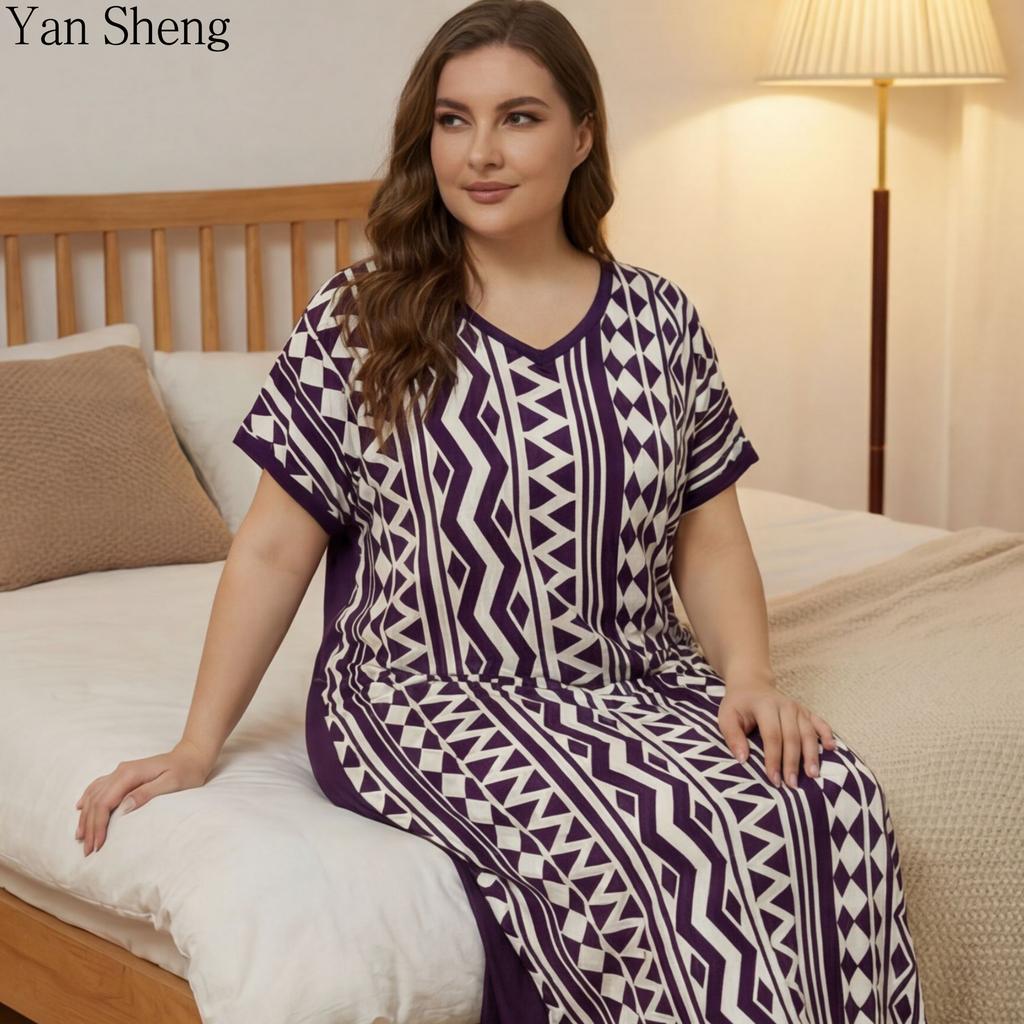 Women's Nightdress Vintage Palace Print Pajamas Short-Sleeved Nightgown Loose Home Clothes