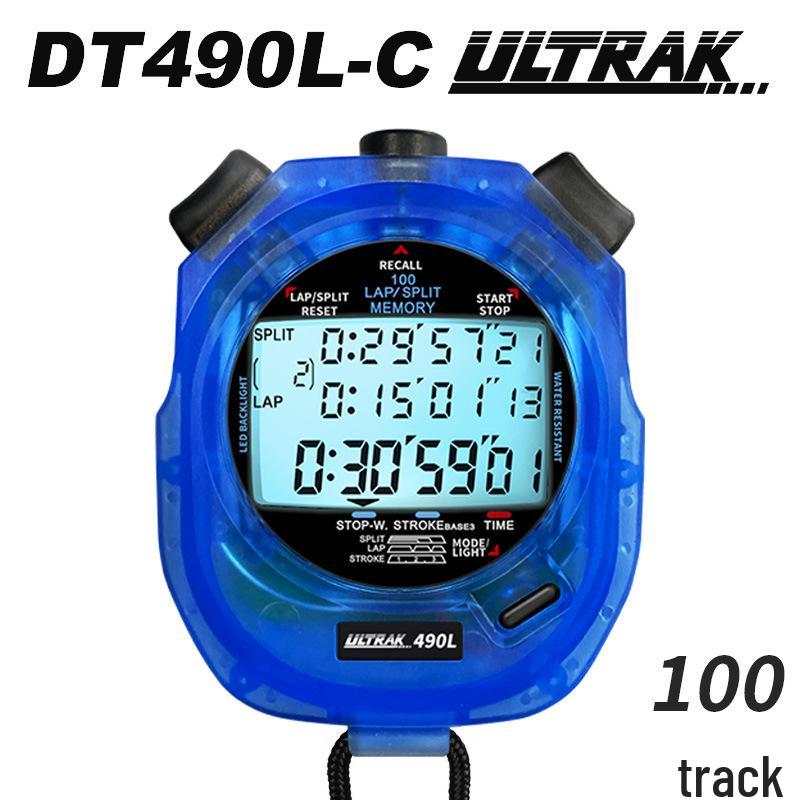 DT490L Transparent Stopwatch, 100-Lap, 3-Row Timer for Track and Field Training Blue C