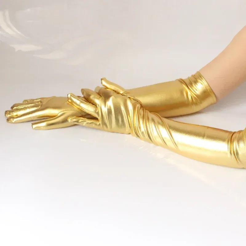 Long Patent Leather Gloves Sexy Coated Gloves Gold Silver Glossy Leather Long Gloves Steel Pole Stage Performance Gloves Y2k