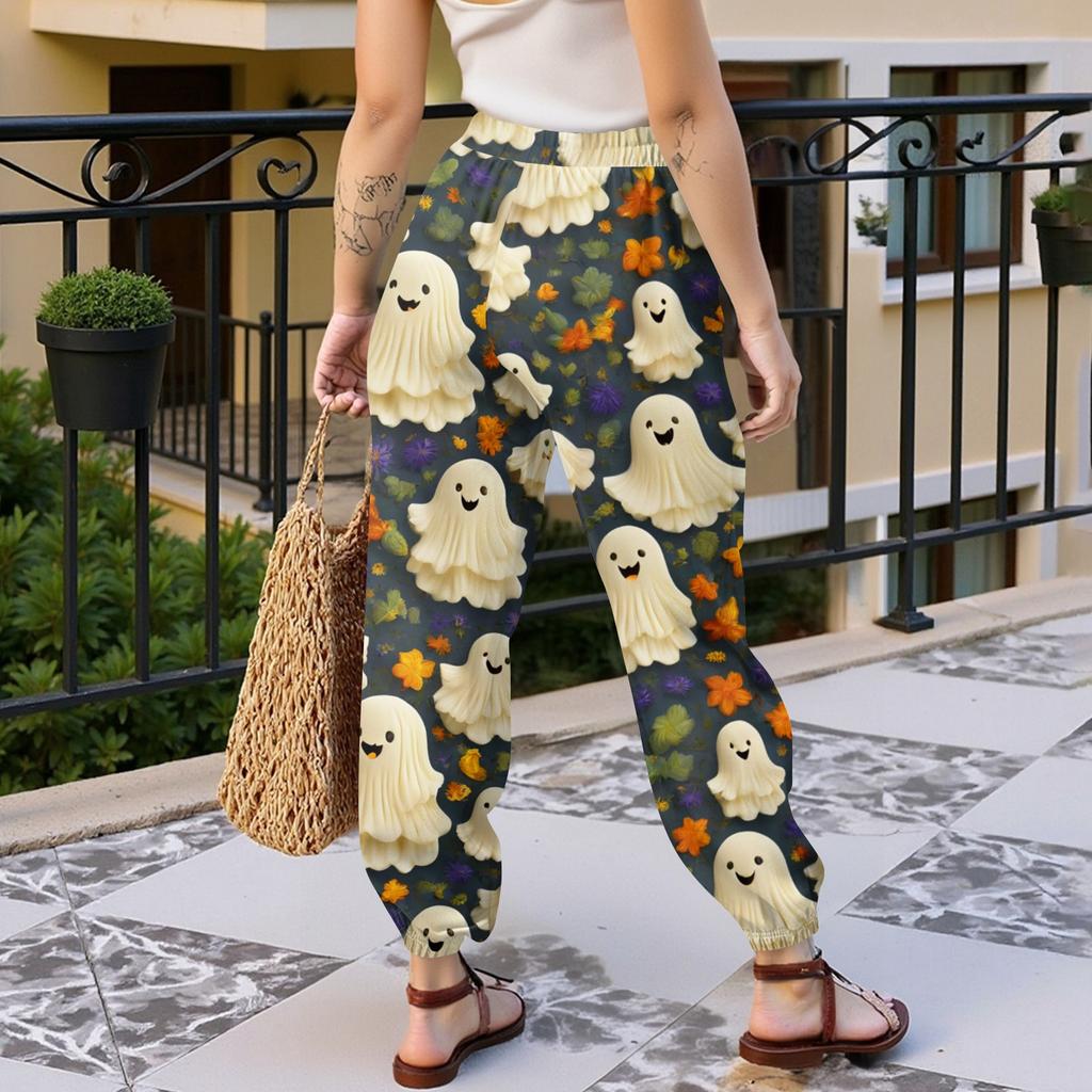 Damen Casual Mode Halloween Print Freizeithose Jogginghose Lange Hose Kordelzug Elastischer Bund Bündchenhose
