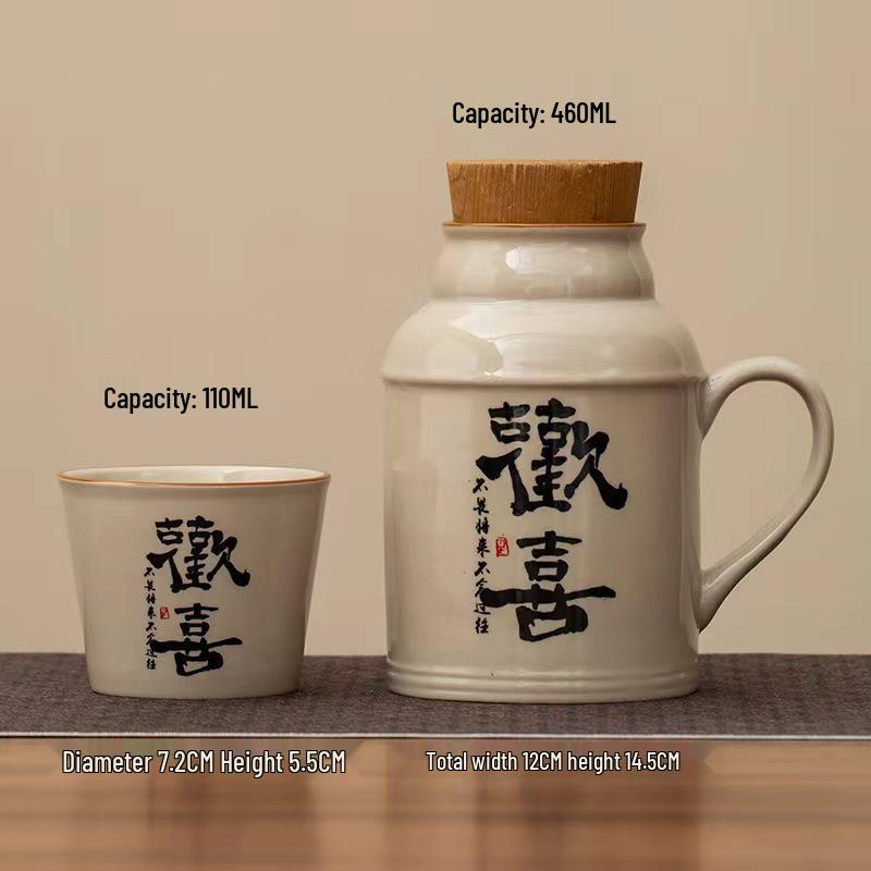 Ru Kiln Ceramic Insulated Teapot Set: Mute Thermos Pot with Teacup and Lid, Large Capacity, Chinese Style Office Cup.