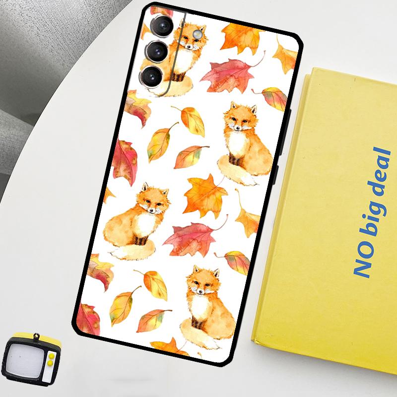 Autumn Leaves Fall Fox Phone Case For Samsung Galaxy S25 Ultra S20 S21 S22 S23 Plus S9 S10 S25 FE S24 Ultra Cover