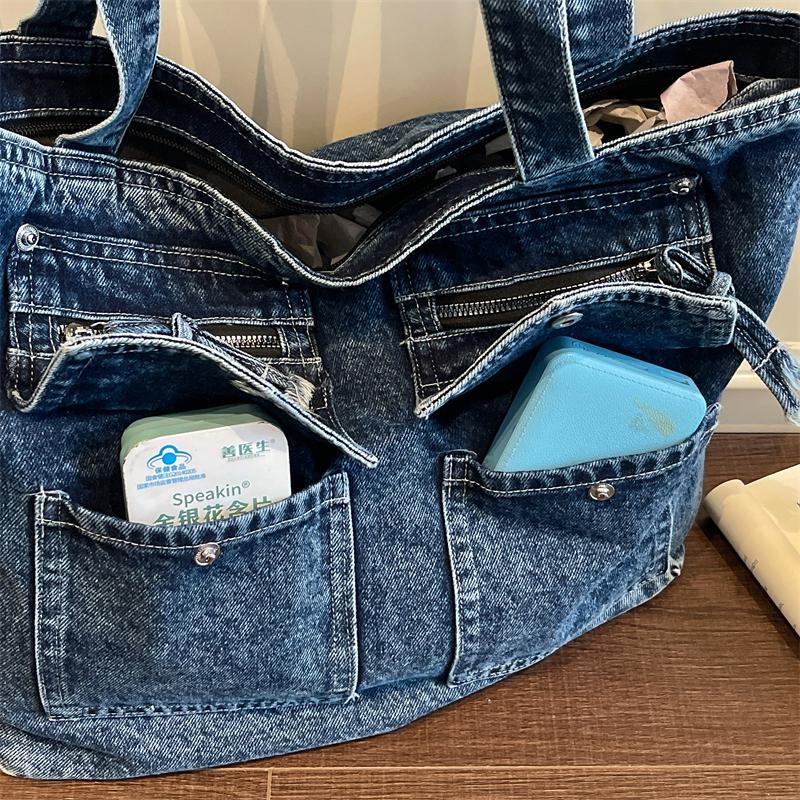 Large Capacity Denim Bag Women's Tote Bag Vintage Shoulder Crossbody Bag