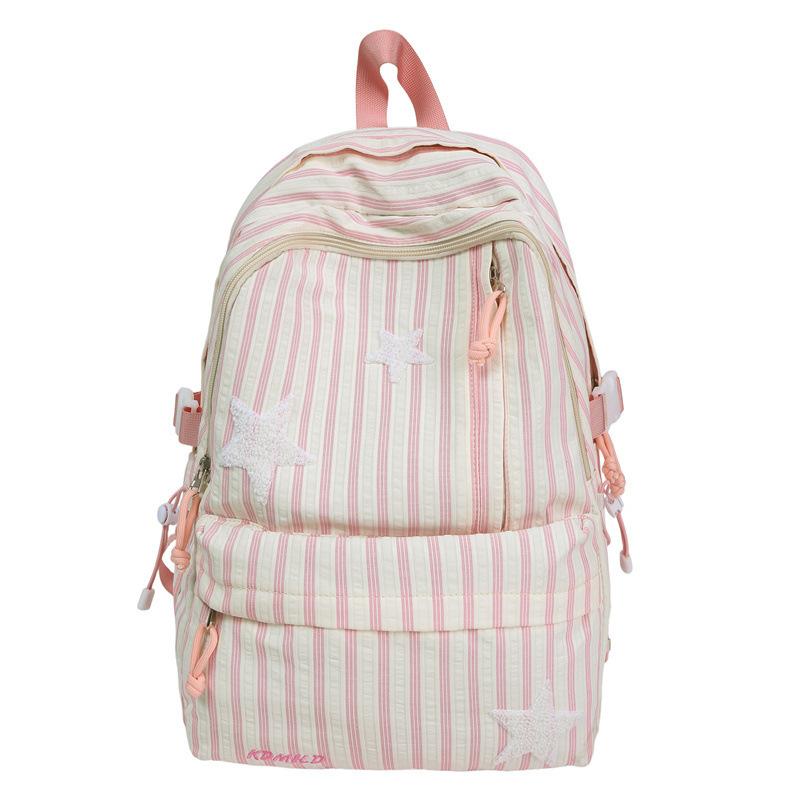 Schoolbag Japanese striped star schoolbag female junior high school student large capacity towel embroidered versatile backpack computer backpack