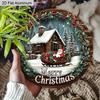 Panneau Joyeux Noël Plat en Aluminium 2D avec Motif Père Noël & Maison - Ornements Figurines Hivernales Chaudes - Idéal pour Porte d'Entrée, Mur, Porche, Fenêtre