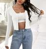 Autumn Winter Ribbed Strip Knitted Button Front Cardigan Women's Sweater Luxurious Relaxed-fit Slimming and Versatile Top