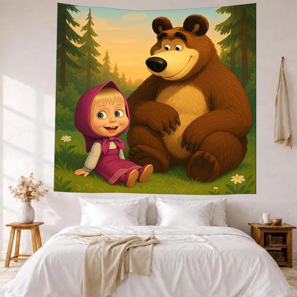 Masha Bear Wall Decor Tapestry Art For Pet Memorial Birthdaywedding Party Backdrop Family Gift