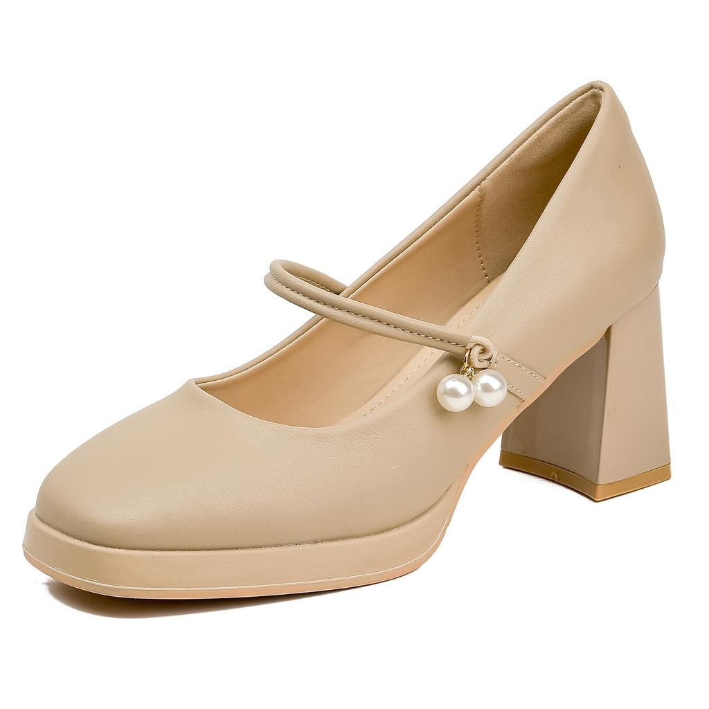 Woman Pumps Spring New Fashion Square Toe Waterproof Platform Chunky Heel Mary Jane Shoes French Style Elegant Versatile Heels