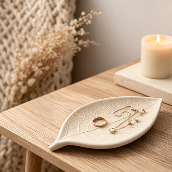 Yousheng 3D Printed Leaf Shaped Jewelry Tray, Ring Dish, Entryway Table Trays, Decorative Trinket Dish, Jewelry Organizer Tray for Rings