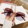 New Woodentexture Metal Sunglasses With Gray Lenses For Sun Protection And Fashion Style