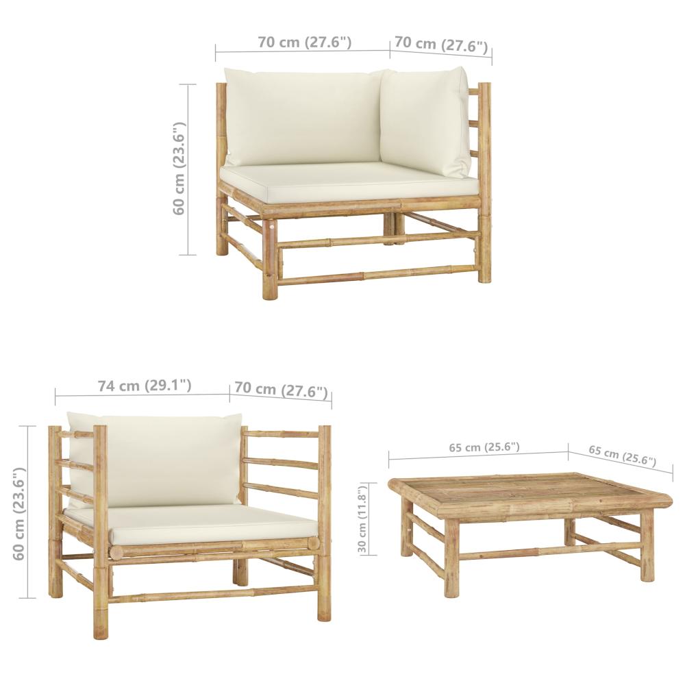 Patio Furniture Sets 5 Piece Garden Lounge Set With Cream White Cushions Bamboo