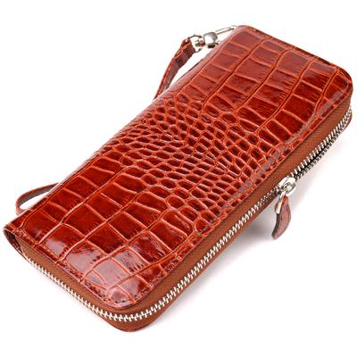 Wunderschönes Damen-Portemonnaie aus echtem strukturiertem Krokodilleder CANPELLINI Wallet 21620 Cognac