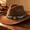 Cowboy Hat Band Ethnic Style Band, Durable PU Leather Embroidered DIY Decoration Strap, Adjustable Decorative Belt for Wide Brim Hats Vintage Strap