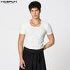 INCERUN Summer Men Square Collar Texture Fitted Casual T-shirts Tops Undershirts