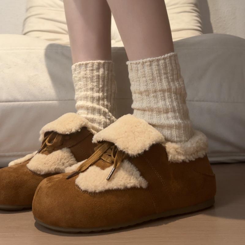 Retro velvet warm fluffy Birkenstocks women's outer wear new winter lamb wool cotton shoes platform shoes