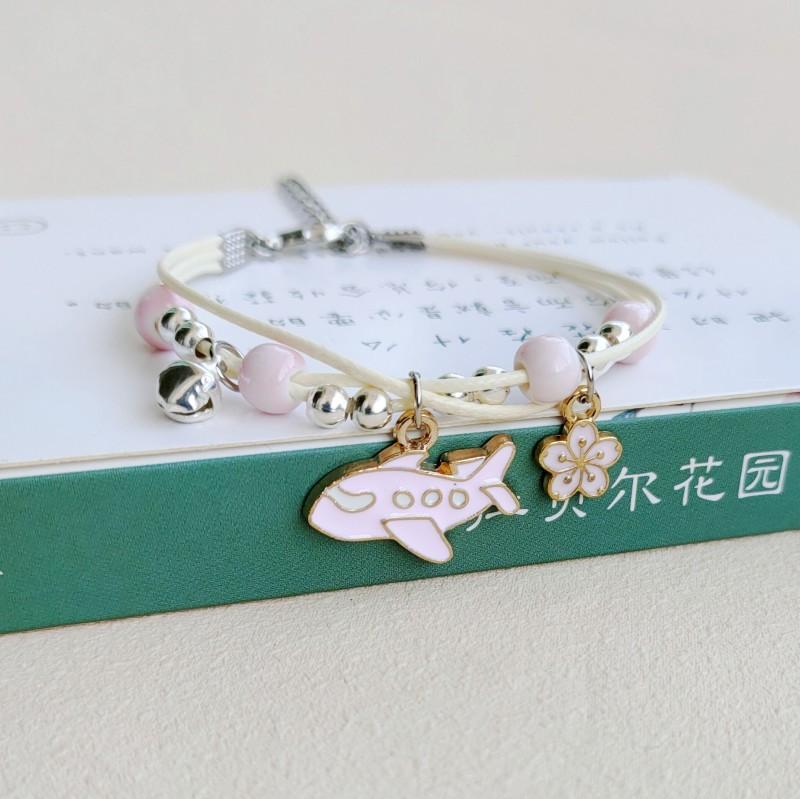 New Simple Cute Cartoon Bunny Bracelet for Women Sweet Pink Series Pendant Hand-Wowen Bracelets Bangles Couple Friends Gift