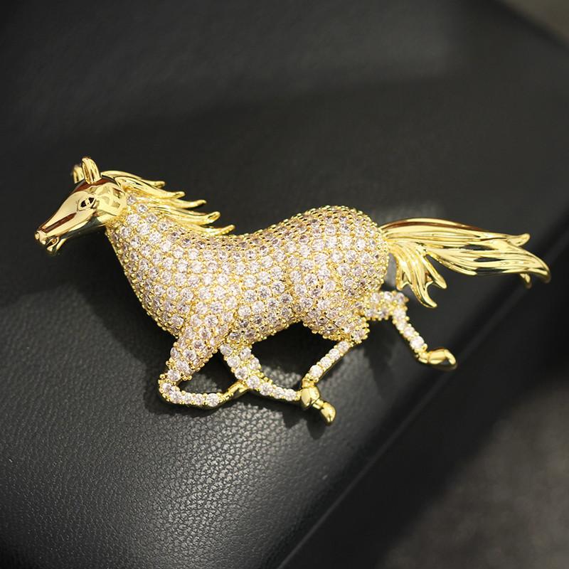 Chinese national style animal zodiac horse brooch light luxury micro-inlaid zircon three-dimensional horse pin men and women the same style