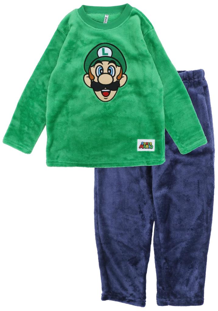 Kaitak Family Super Mario Kids' Long Sleeve Fleece Pajamas for Winter, Red and Green, Sizes 100cm, 110cm, 120cm, 130cm, and 140cm (130cm, Green)