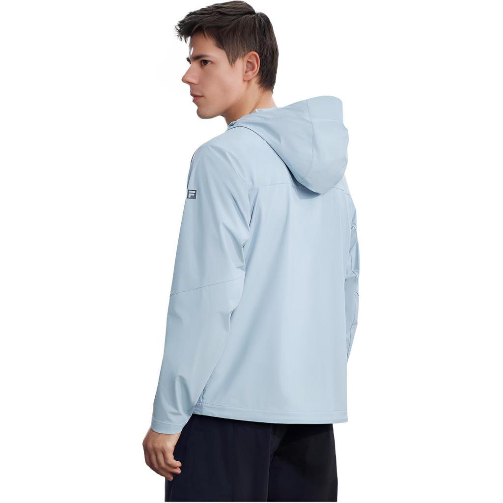 FILA Explore Classic Minimalist Casual Sports Outdoor Versatile Hooded Woven Jacket Men jackets Cyan-Gray-Blue A11M627708FBU