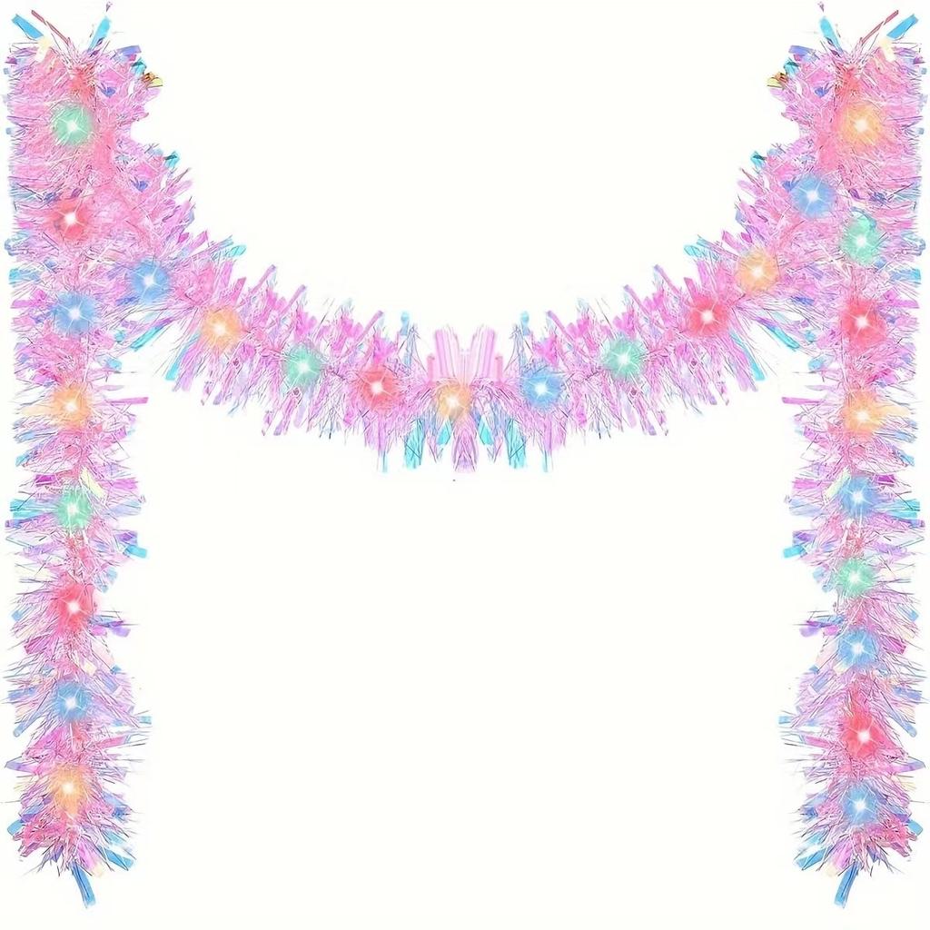 Christmas Tinsel Garland Thick Hanging Decorations for Xmas Party Indoor Outdoor (Without Battery)  for Festive Decorations