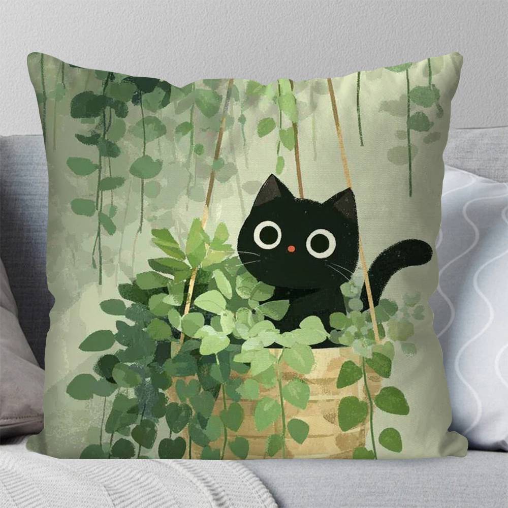Interesting Black Cat Flower Pillow Case Fashion Square Pillowcase Bedroom Sofa Room Ins Decoration Leisure