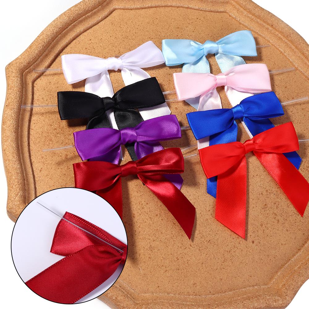 10pcs 9x9cm Ribbon Bow With Iron Wire Colorful Polyester Bow Tie For Wedding Party DIY Candy Biscuit Gift Packaging Seal Decor