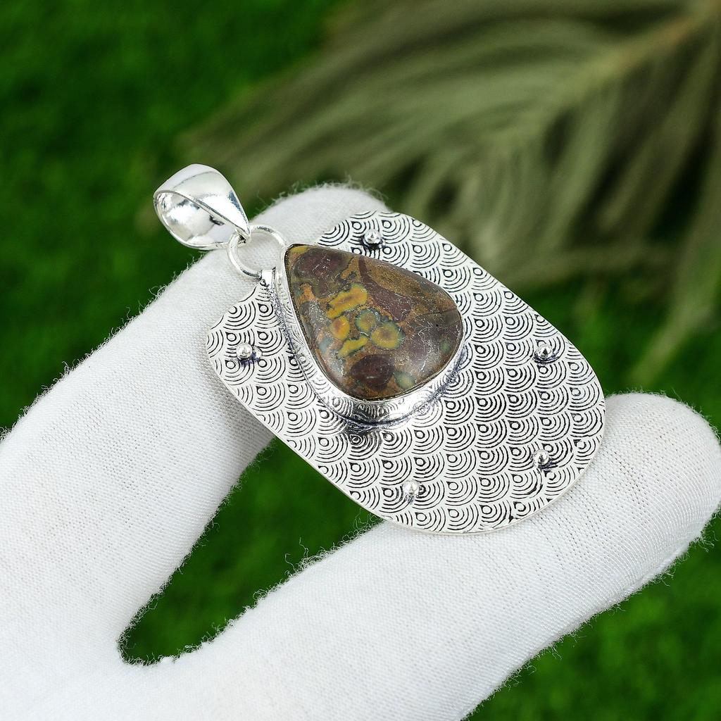 925 Sterling Silver Natural Fruit Jasper Handmade Bezel Engagement Boho Pendant