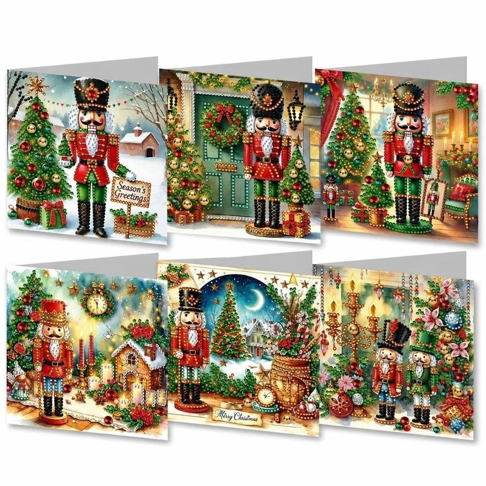 6Pcs/Set 2D Flat DIY Diamond Painting Greeting Card Kit Rhinestone Decorated Flower Pattern Diamond Painting Greeting Cards