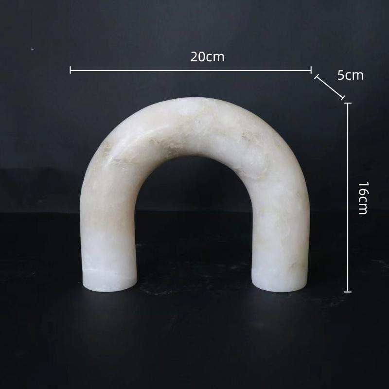 Natural Marble Sculpture Geometric Arch Semicircular Arch Ornament Yellow Cave Stone Decorative Figurines Living Room Decoration