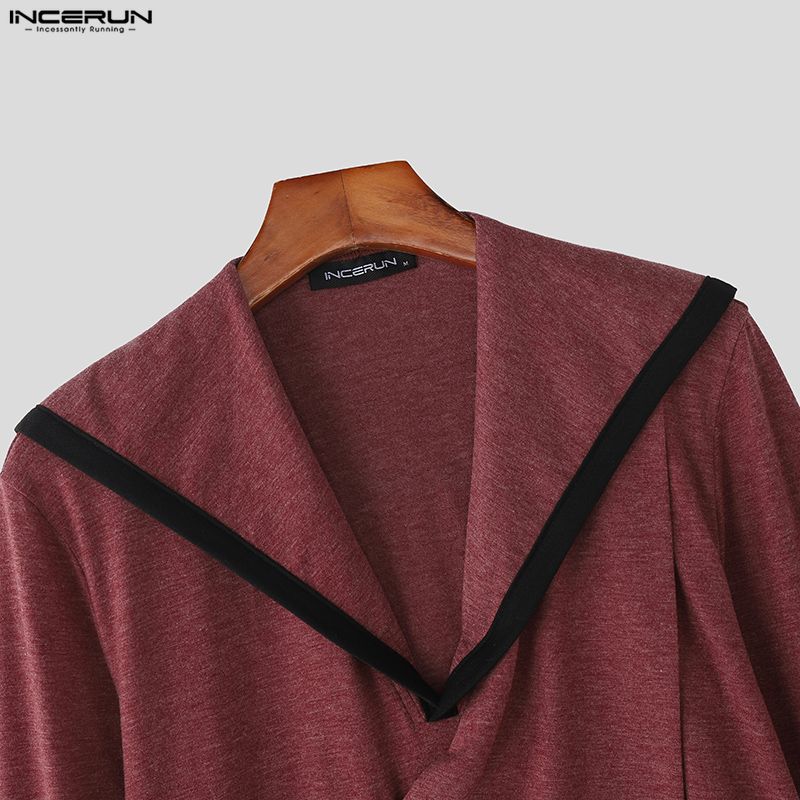 INCERUN Men's Irregular Neck Long Sleeve Stitching Casual Autumn T-shirts Undershirts